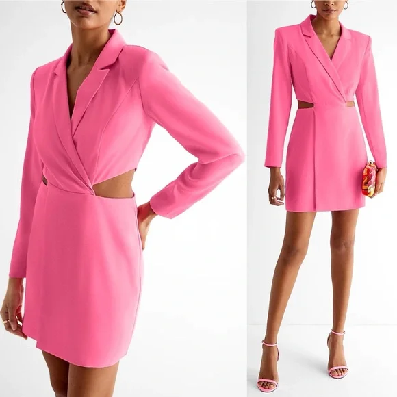 Express Pink Cutout Mini Blazer Long Sleeve Barbie Dress - Picture 4 of 17